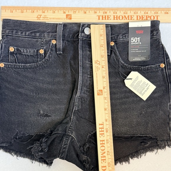 LEVI'S 501 BLACK Denim Short High Rise Fitted Through Hip Size W28 New With Tags - Picture 8 of 15